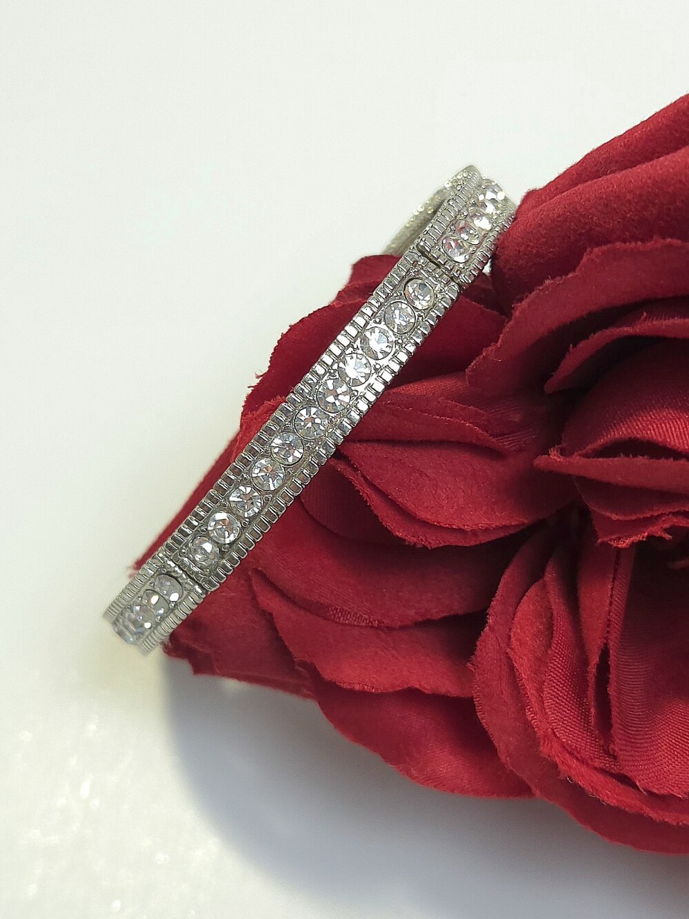 Vintage Silver Beaded Crystal Stretch Bracelet